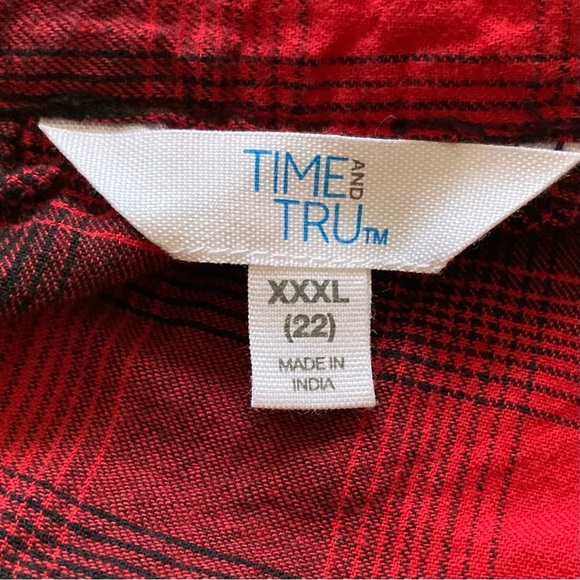 Time and Tru Red + Black Plaid Long Sleeve Mini Dress | 100% Cotton | Size 22 - Picture 2 of 9